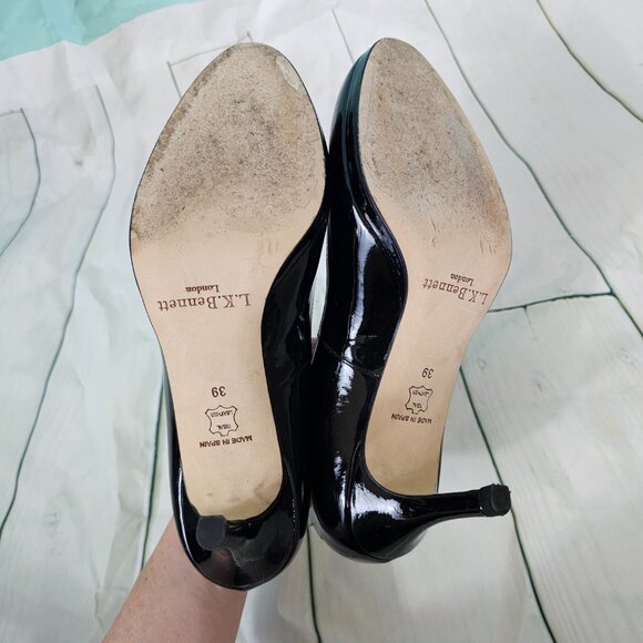 L.K.BENNETT Black Patent Leather Sabira Heels Pumps~Size 39 - Picture 8 of 8